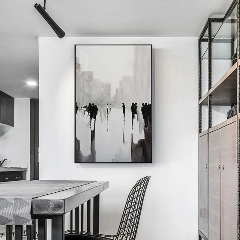 peinture abstraite nordique noir et blanc pour décoration murale