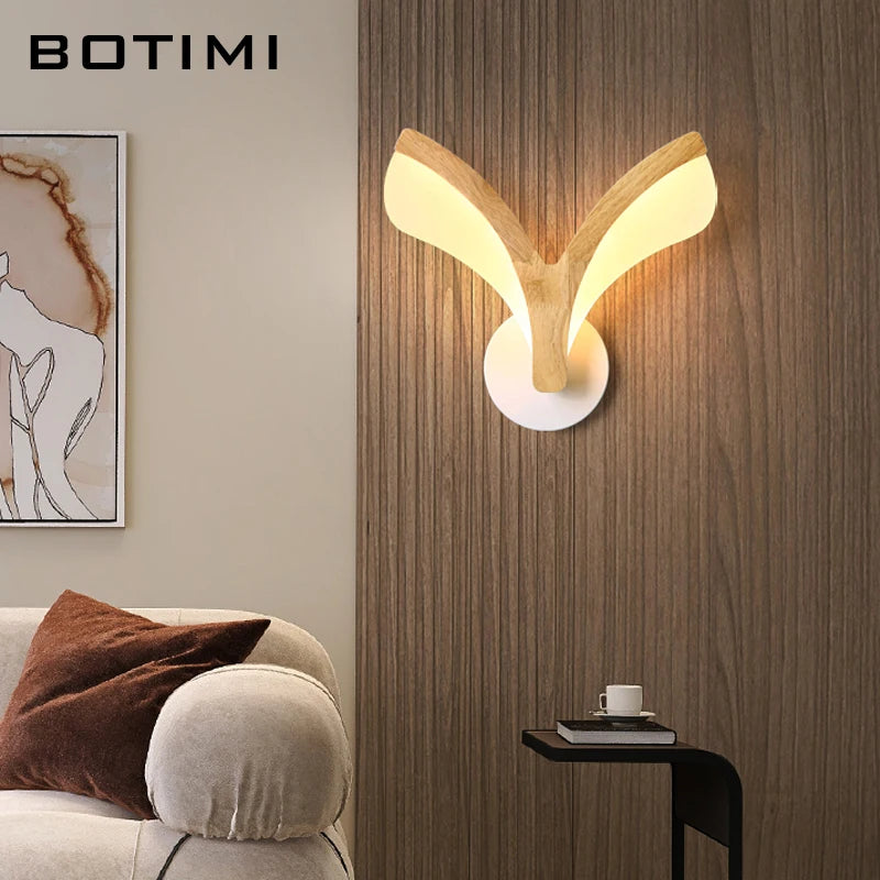 Applique murale LED en bois avec Base en métal blanc - vue 4 sur 9