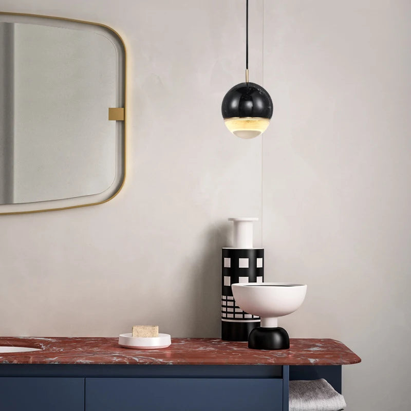 suspension en marbre à led style nordique pour espaces modernes - vue 5 sur 9