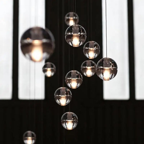 lustre boule de cristal nordique duplex villa salon restaurant