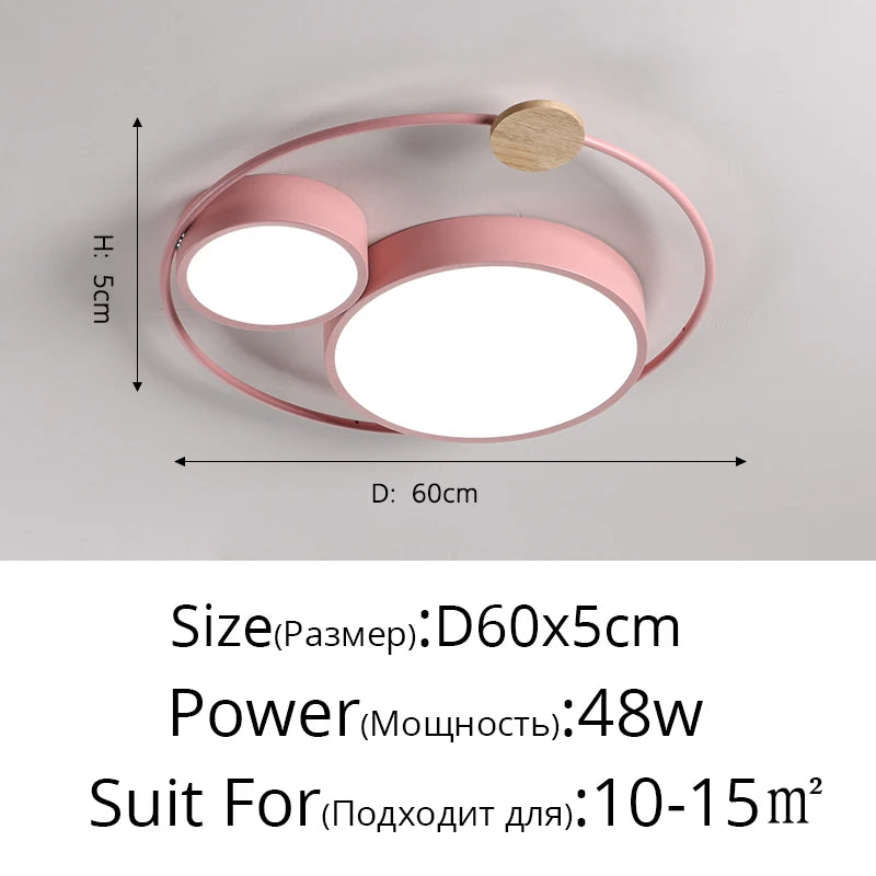 LED-Deckenleuchte nordisch rund aus Holz und Acryl Macaron-Dekoration