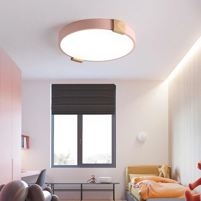 plafonnier led rond nordique en fer et bois décoratif créatif - vue 6 sur 10