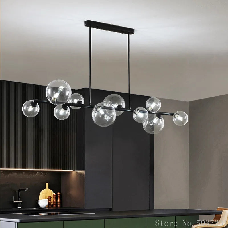 lustre led nordique moderne en boule de verre éclairage industriel - vue 3 sur 13