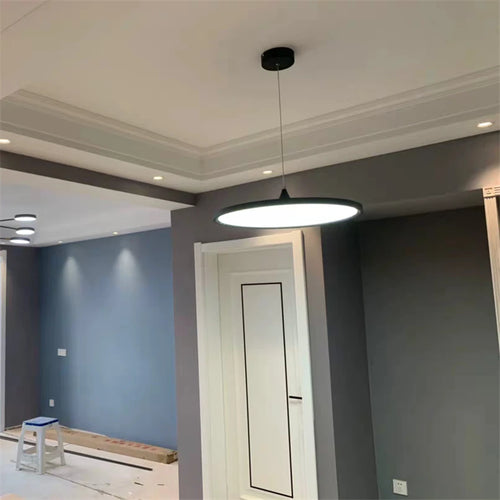 Nordische runde LED-Pendelleuchte aus schwarzem Eisen – schlichtes Design - vue 4 sur 7