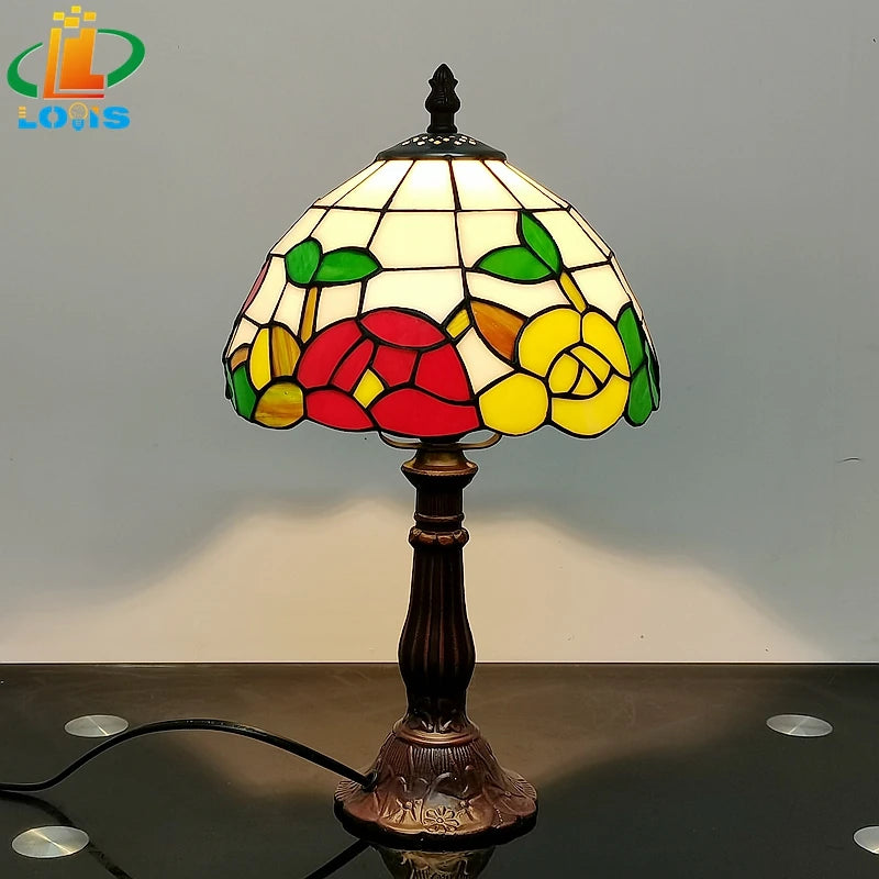 lampe de bureau vintage tournesols en verre tiffany pour cadeaux - vue 4 sur 13