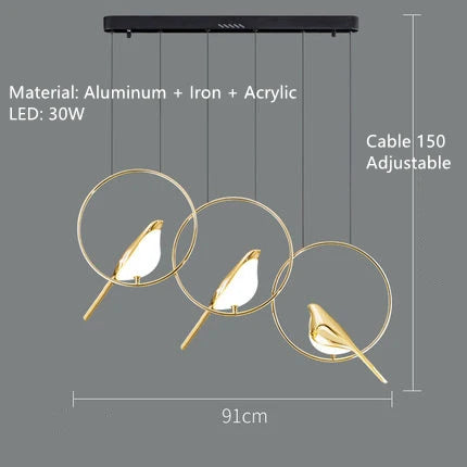 Moderne LED-Pendelleuchte Vogel Fantasie vergoldet höhenverstellbar - vue 17 sur 18