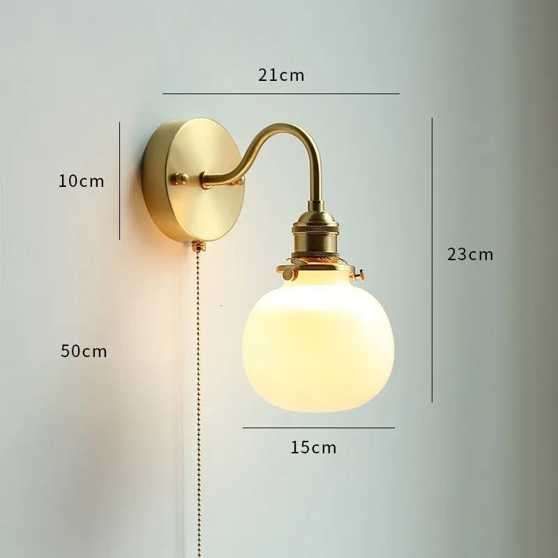 Moderne LED-Wandleuchte Glas Zugschalter Nordisch Messing - vue 12 sur 23