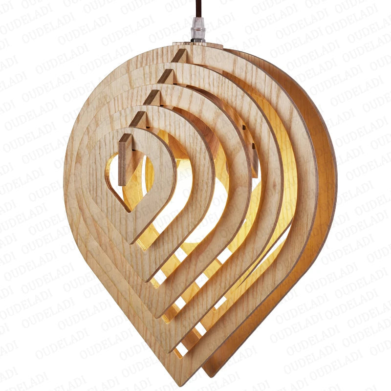 suspension en bois moderne style nordique goutte d'eau décorative idéale loft - vue 7 sur 11