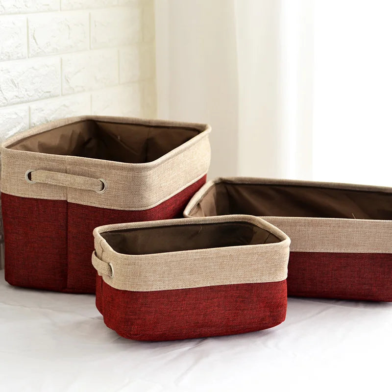 paniers de rangement en coton et lin double couche grand format - vue 4 sur 8