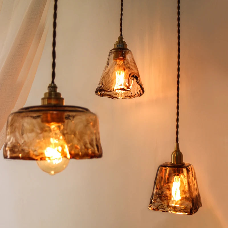 suspension led style japonais en bois cuivre réglable vintage - vue 4 sur 21