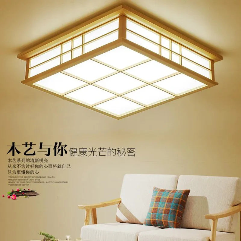 Japanische LED-Deckenleuchte aus Holz für stilvolle Beleuchtung - vue 4 sur 6