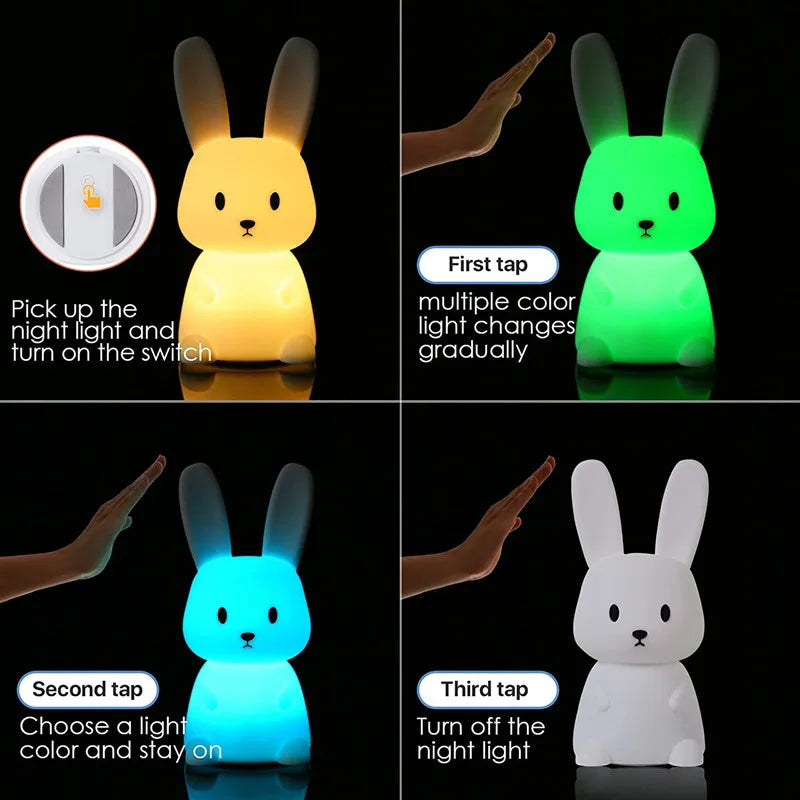 veilleuse lapin mignon en silicone usb pour enfants kawaii - vue 3 sur 7