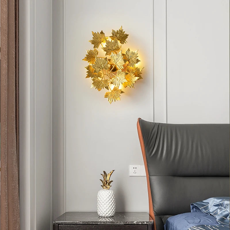 applique murale en feuilles d'érable dorées design moderne - vue 4 sur 11