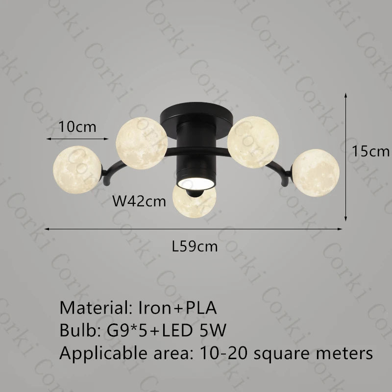 plafonnier design en métal noir doré boule blanche pour intérieur moderne - vue 10 sur 18