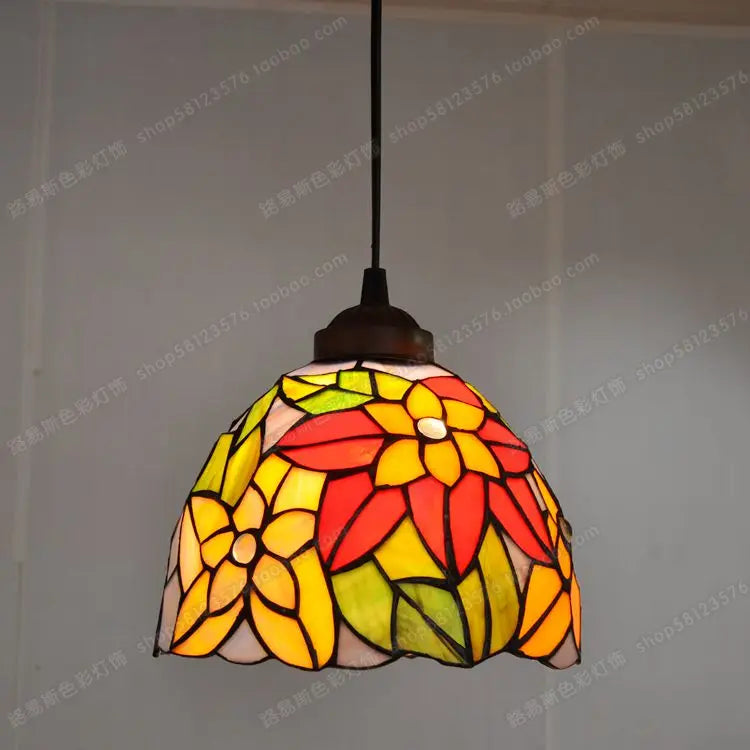 Tiffany-Kronleuchter aus Buntglas für dekorative, antike Beleuchtung - vue 9 sur 19