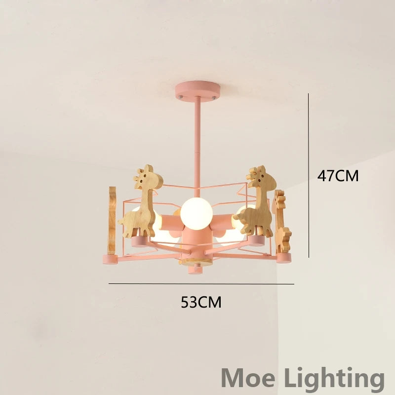 Pendelleuchte Giraffe aus Holz mit LED für Kinder
