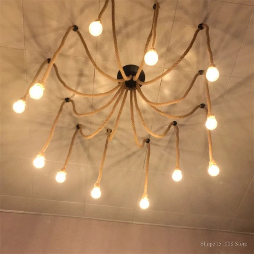 suspension vintage en corde de chanvre style industriel rétro