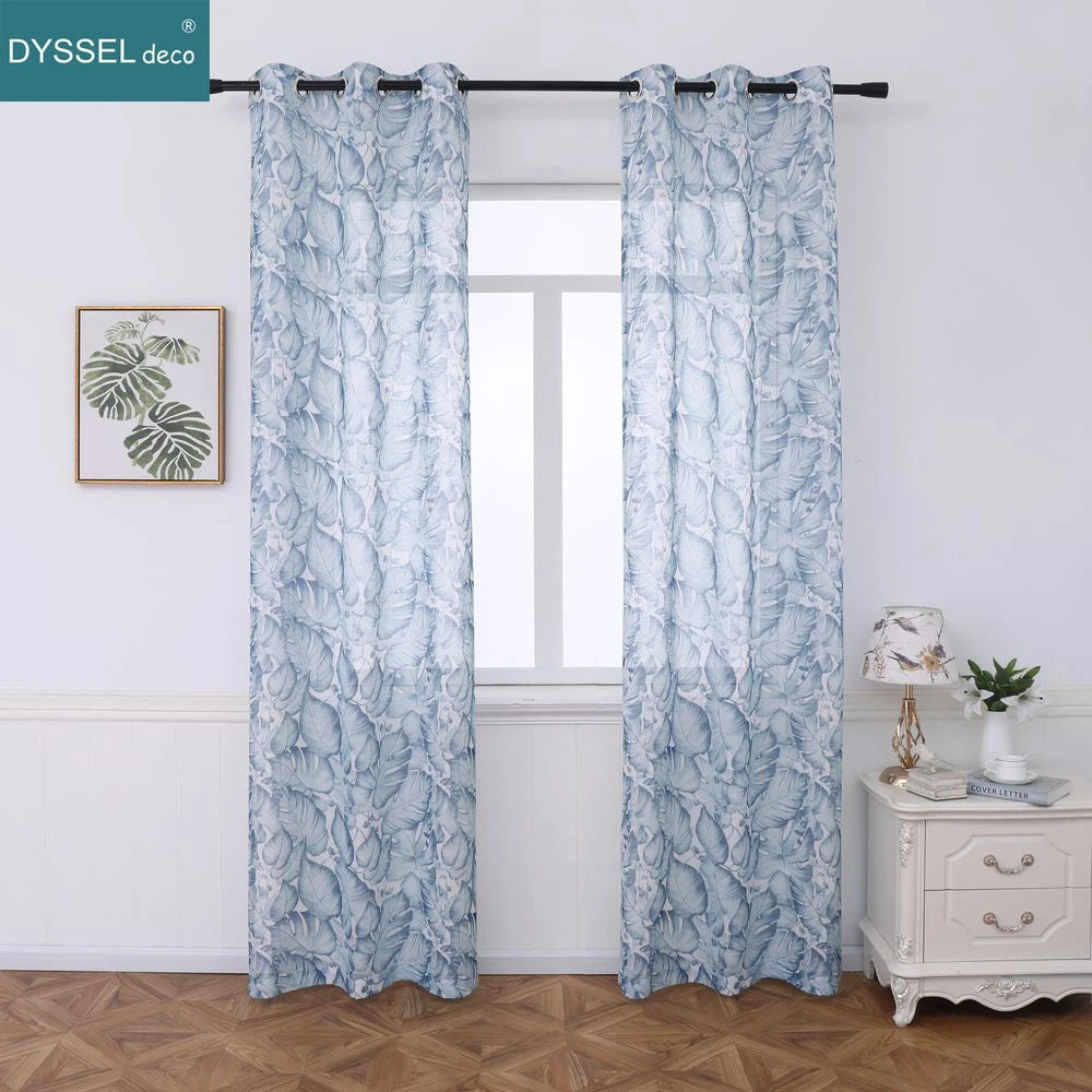 Voilage tulle transparent motif floral style européen salon chambre - vue 5 sur 6
