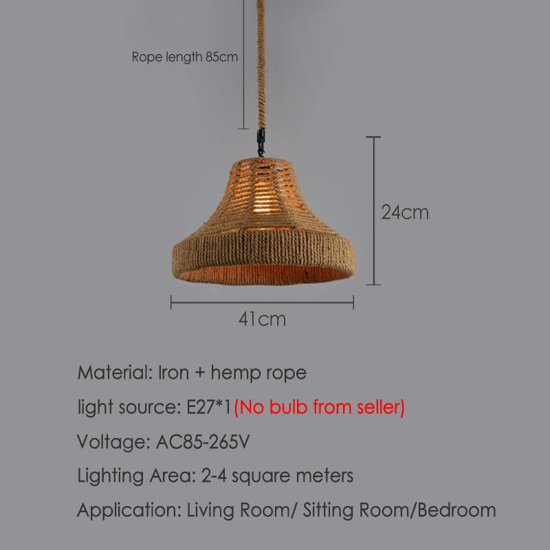 suspension industrielle vintage en corde de chanvre pour décoration intérieure