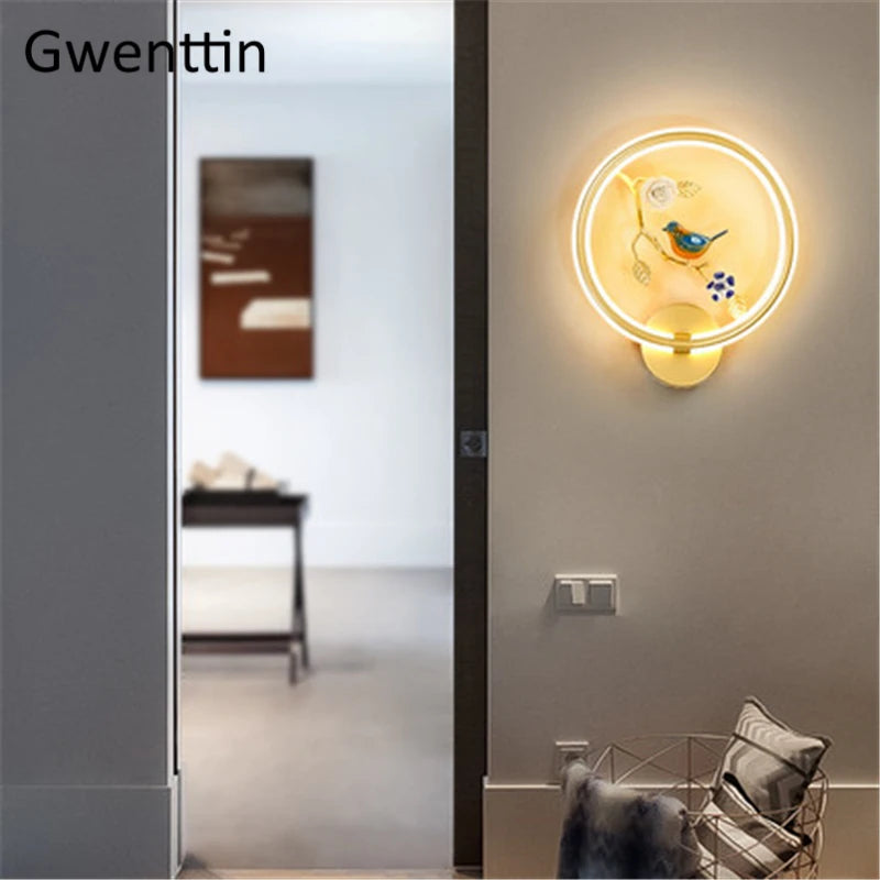 applique murale ronde à led fleur et oiseau décoratif pour intérieur - vue 4 sur 20