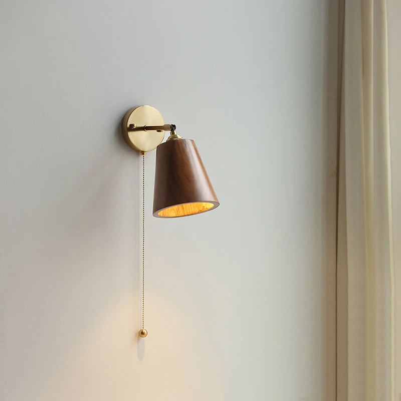 applique murale nordique moderne iwhd en bois à led avec chaîne à tirer - vue 5 sur 18