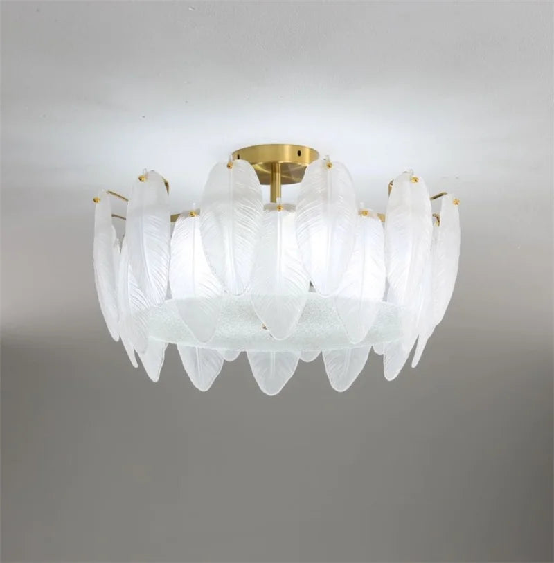 plafonnier moderne en verre blanc en forme de plume d'oie - vue 3 sur 5