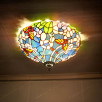 plafonnier fleurs papillons style campagne lampes rétro en verre artisanales