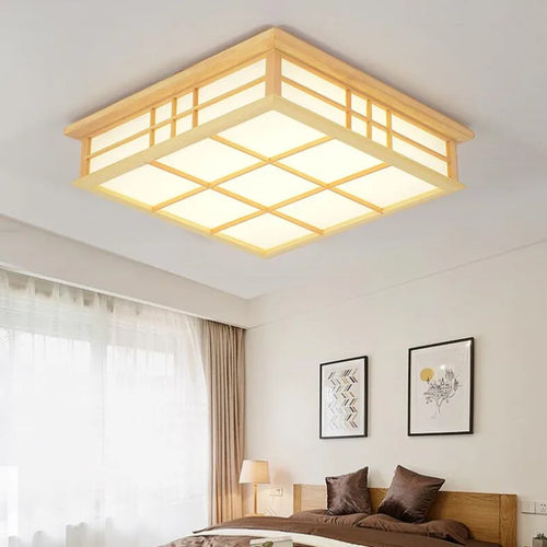 Japanische LED-Deckenleuchte aus Holz für stilvolle Beleuchtung - vue 4 sur 6