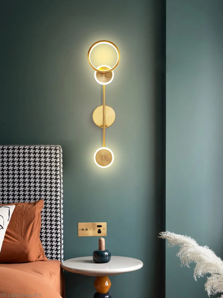 applique murale led nordique moderne en cuivre rond - vue 2 sur 11