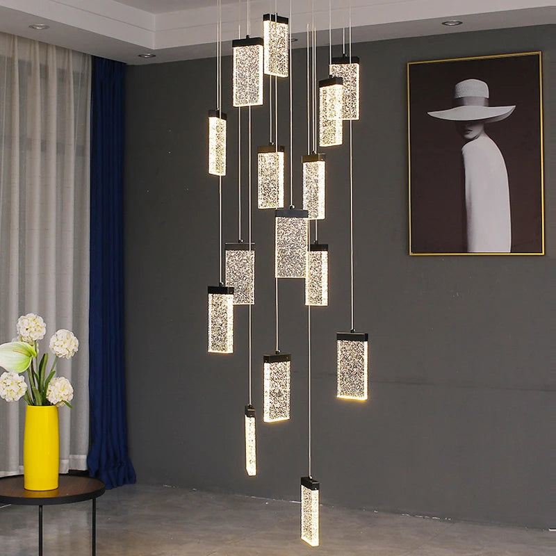 lustre en cristal design lumineux pour escalier et décoration intérieure - vue 2 sur 13