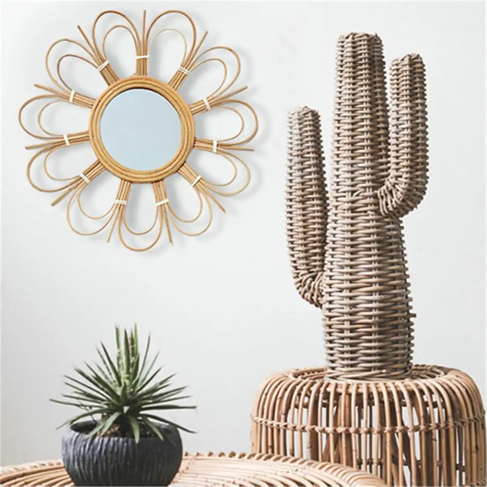miroir mural rétro en osier pour décoration intérieure - vue 5 sur 7