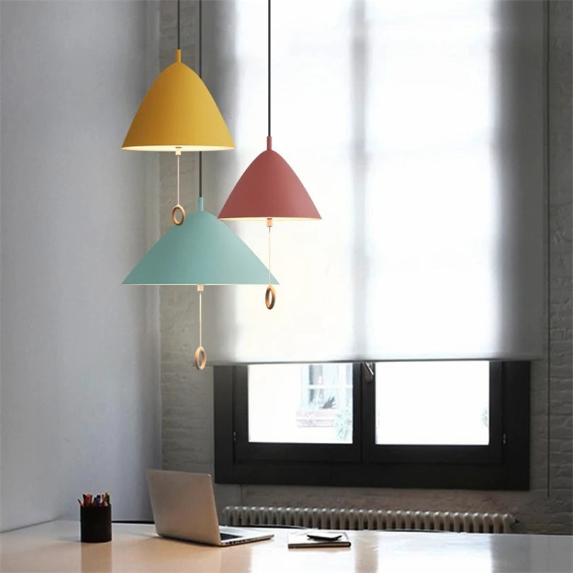 lampe suspendue design simple macaron avec interrupteur à tirer - vue 5 sur 10