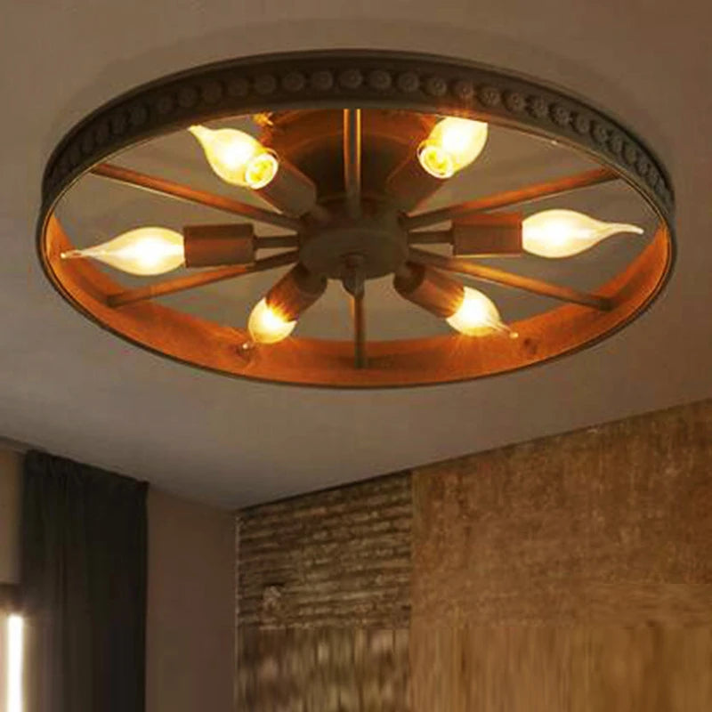 plafonnier rond en fer style industriel rétro américain décoratif - vue 6 sur 8