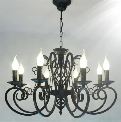 lustre classique vintage à 6 ou 8 bougies en fer forgé