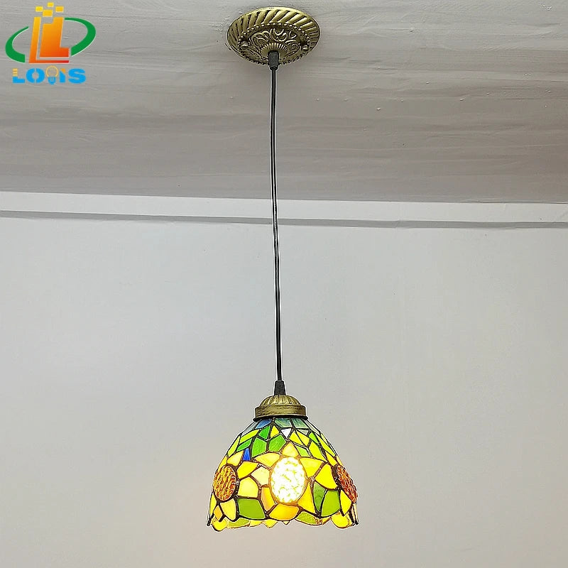 lustre style européen tournesol en verre vintage pour bar - vue 5 sur 8