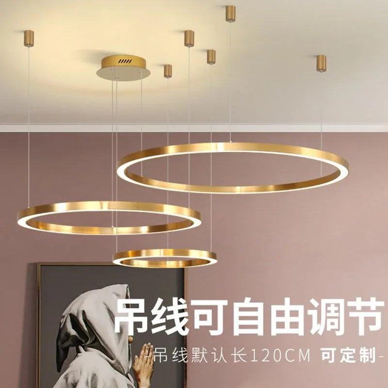 lustre led moderne brossé avec anneau lumineux - vue 4 sur 12
