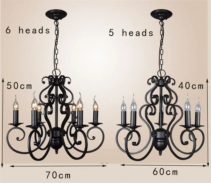 lustre vintage en fer forgé noir pour éclairage intérieur - vue 3 sur 6