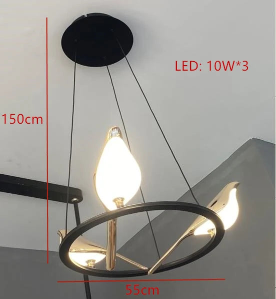 Moderne LED-Pendelleuchte Vogel Fantasie vergoldet höhenverstellbar - vue 11 sur 18