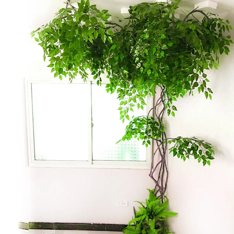 Artificial green plants winding vines, simulated banyan branches, everlasting banyan tree interior decoration, living room, home