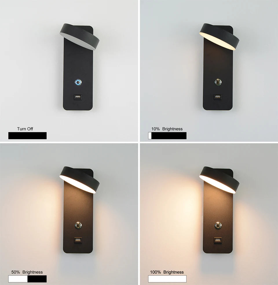 LITU applique murale d'intérieur moderne en aluminium tactile gradation interface USB LED éclairage pour salon chevet couloir applique murale décor - vue 5 sur 9
