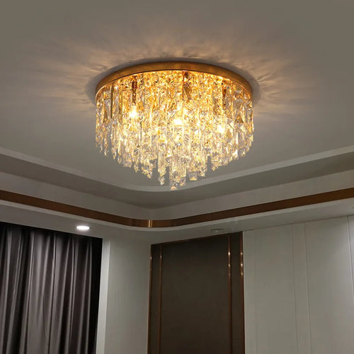 Moderne LED-Deckenleuchte aus Chromstahl mit K9-Kristallen Art déco - vue 4 sur 17