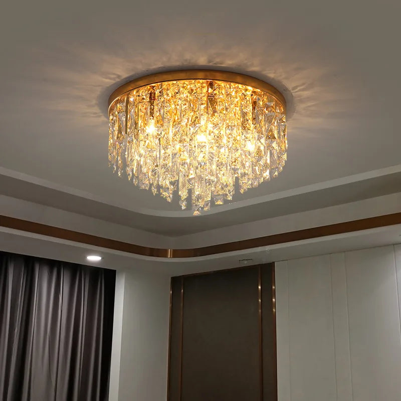 Moderne LED-Deckenleuchte aus Chromstahl mit K9-Kristallen Art déco - vue 3 sur 17