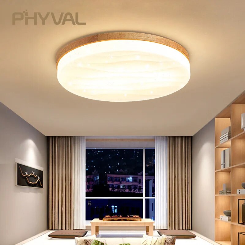 Plafonnier bois japonais nordique led ambiance