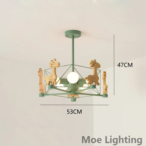 Pendelleuchte Giraffe aus Holz mit LED für Kinder
