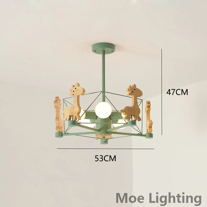 Pendelleuchte Giraffe aus Holz mit LED für Kinder