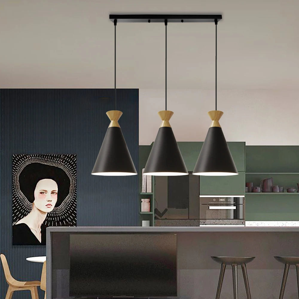 lampe suspendue rétro moderne à led abat-jour nordique pour éclairage restaurant - vue 6 sur 9