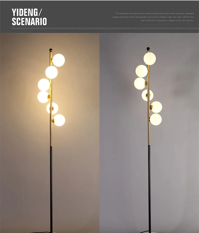 (16mai) Lampadaire moderne LED barre dorée avec globes en verre Inti - vue 8 sur 9