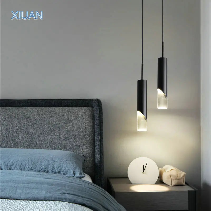 Lampe pendante de chevet de chambre à coucher post-moderne LED E27 ampoule noir cuivre salon table suspendue luminaires suspendus