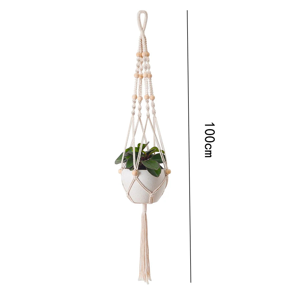 paniers suspendus en macramé pour plantes décoratives et jardinières - vue 13 sur 14