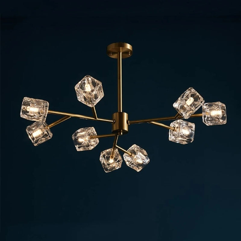 lustre led cube glace cuivre doré éclairage style industriel nordique